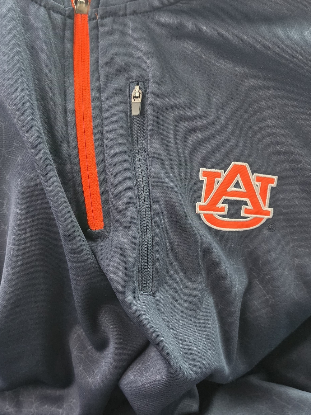 Navy and Orange Quarter-Zip Performance Jacket with Auburn Logo